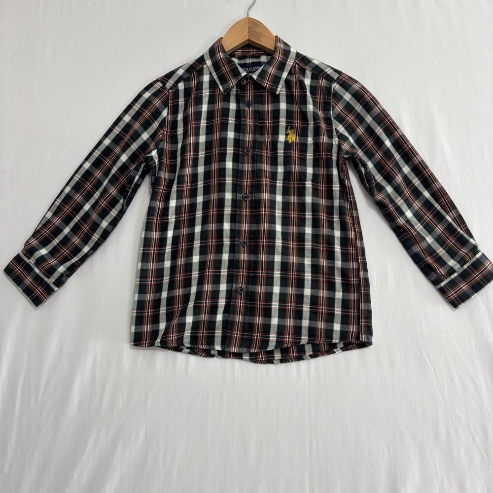 US Polo Assn Button Shirt Boys S (8) Plaid Long Sleeve Cotton‎ Twill Preppy